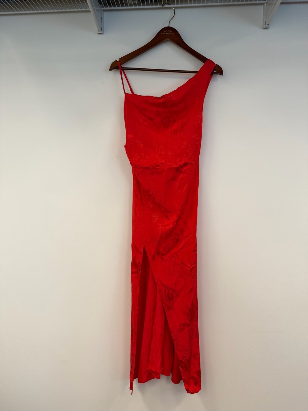 Lovers + Friends Red Satin Slip Midi Dress with High Slit - Picture 2 of 8